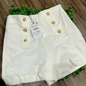 Zara white high waisted shorts with gold buttons